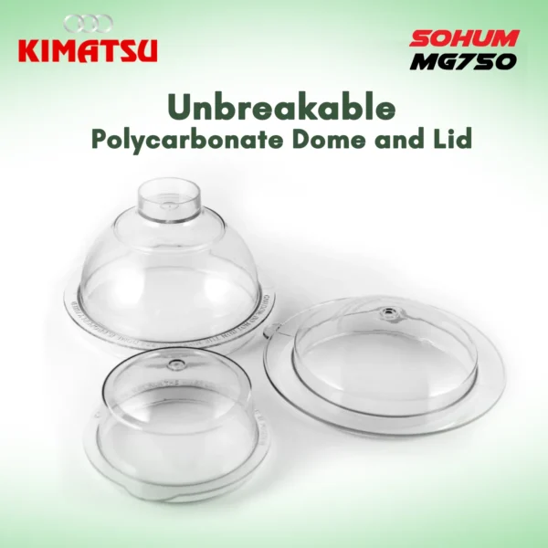 Set of unbreakable polycarbonate lids for Kimatsu Sohum 750 Mixer-Grinder jars, including one dome lid and two regular lids