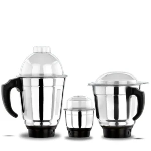 Kimatsu Stainless Steel Mixer Grinder Jar Set of 3 with Dome Lids and Black Handles – 1200ML, 1000ML, 400ML