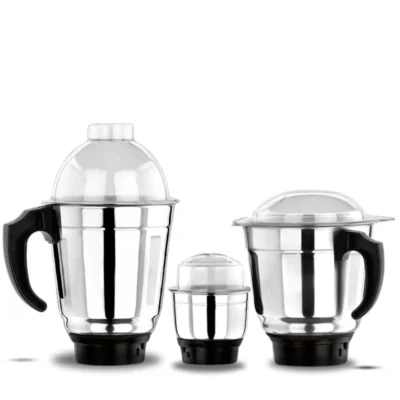 Kimatsu Stainless Steel Mixer Grinder Jar Set of 3 with Dome Lids and Black Handles – 1200ML, 1000ML, 400ML