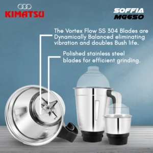 High-quality stainless steel blades of Kimatsu Soffia Mixer-Grinder for efficient processing