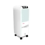 Breeze Chill BC-15 personal air cooler in white, with vertical grill, control knobs on top, and four castor wheels.