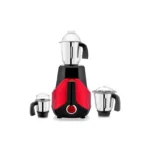 Kimatsu Mixer Grinder - Ironman in red and black with three stainless steel jars (liquid, dry, chutney) and ergonomic handles.