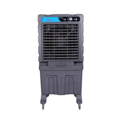 Kimatsu Magic Cool - DC 135 air cooler in grey, with large front grill, control panel, and sturdy wheels, designed for industrial and large space cooling.