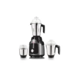 Kimatsu Mixer Grinder MaxiBlend with three stainless steel jars for liquid, dry, and chutney grinding, featuring a black and silver compact body.