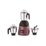Kimatsu Mixer Grinder - Pro Grind with three stainless steel jars (liquid, dry, chutney) and a sleek maroon and black compact body.